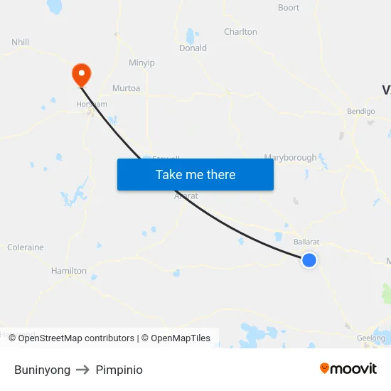 Buninyong to Pimpinio map