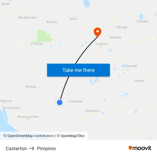 Casterton to Pimpinio map