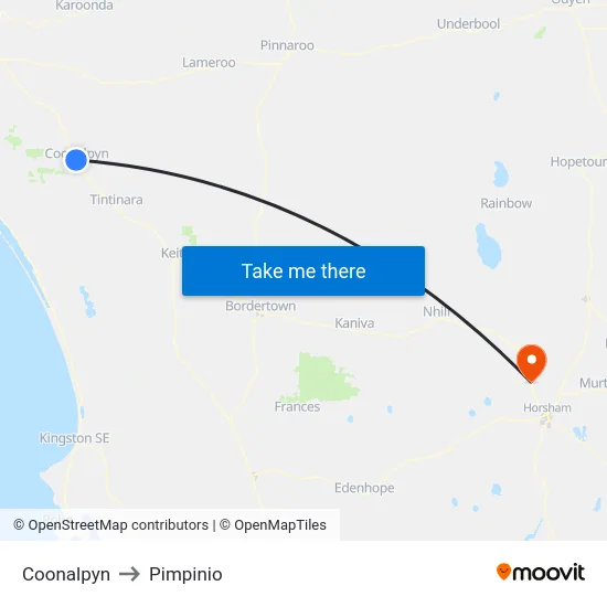 Coonalpyn to Pimpinio map