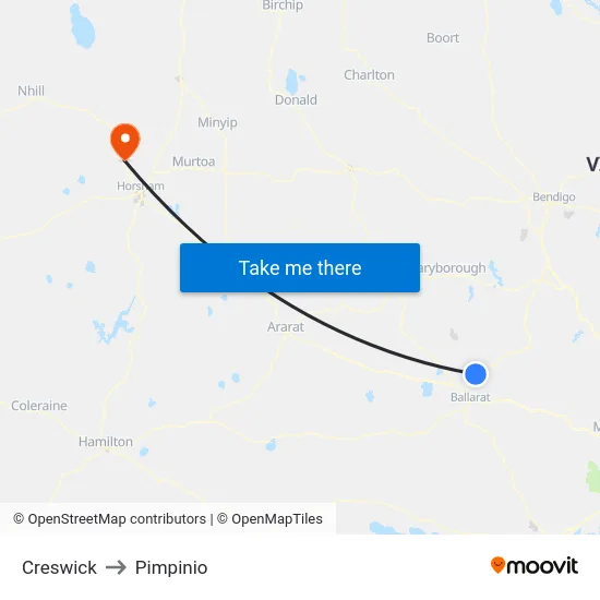 Creswick to Pimpinio map