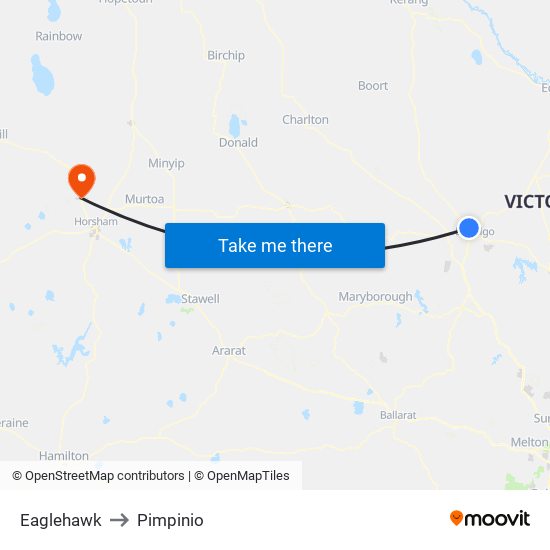 Eaglehawk to Pimpinio map