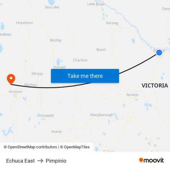 Echuca East to Pimpinio map