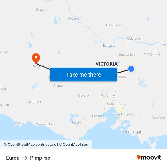 Euroa to Pimpinio map