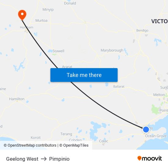 Geelong West to Pimpinio map