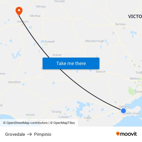 Grovedale to Pimpinio map