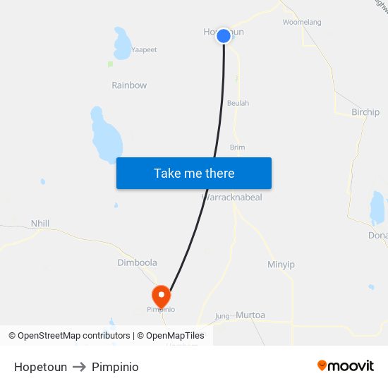 Hopetoun to Pimpinio map