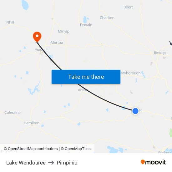 Lake Wendouree to Pimpinio map