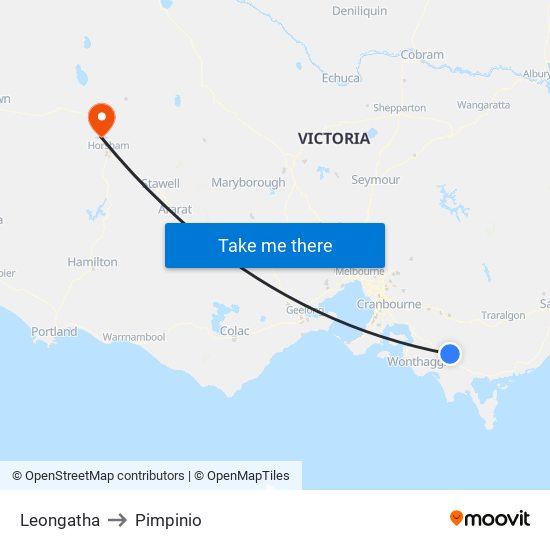 Leongatha to Pimpinio map