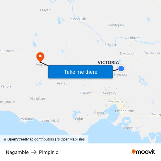 Nagambie to Pimpinio map