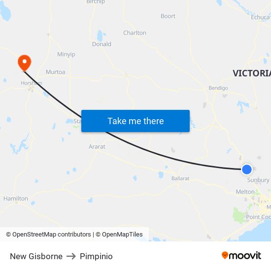 New Gisborne to Pimpinio map