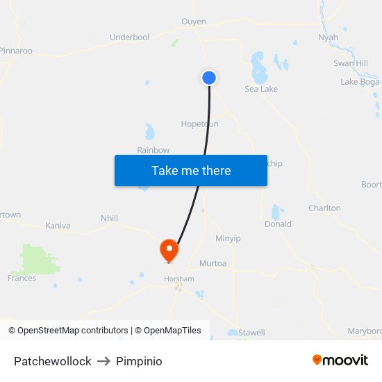 Patchewollock to Pimpinio map