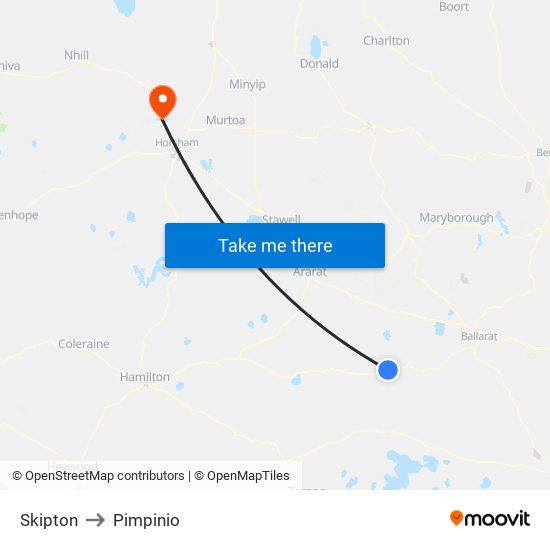 Skipton to Pimpinio map