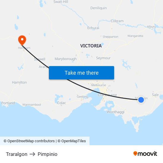 Traralgon to Pimpinio map