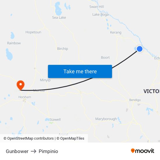 Gunbower to Pimpinio map