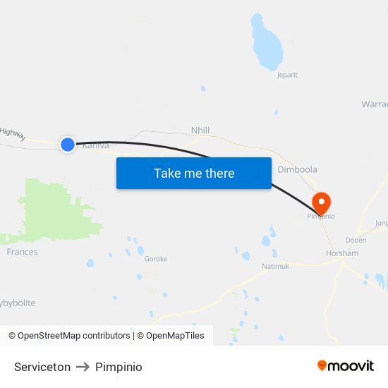 Serviceton to Pimpinio map