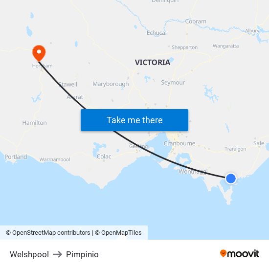 Welshpool to Pimpinio map