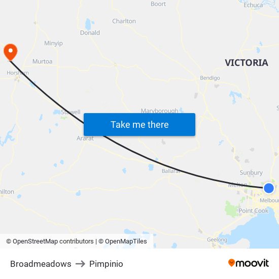 Broadmeadows to Pimpinio map