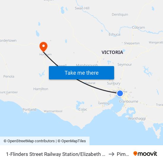 1-Flinders Street Railway Station/Elizabeth St (Melbourne City) to Pimpinio map