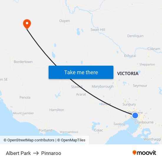 Albert Park to Pinnaroo map