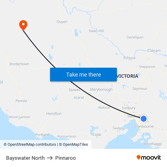 Bayswater North to Pinnaroo map