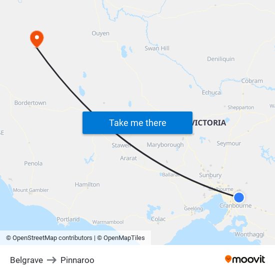 Belgrave to Pinnaroo map