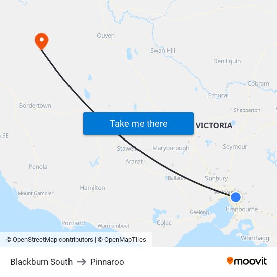 Blackburn South to Pinnaroo map