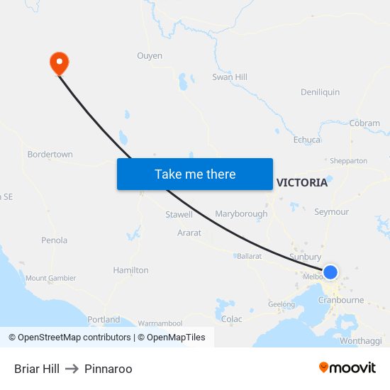 Briar Hill to Pinnaroo map