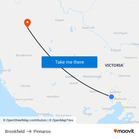 Brookfield to Pinnaroo map