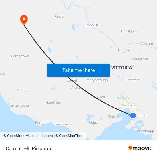 Carrum to Pinnaroo map