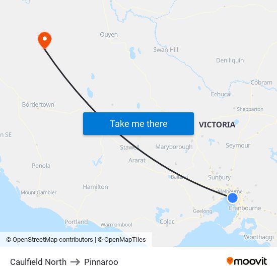 Caulfield North to Pinnaroo map