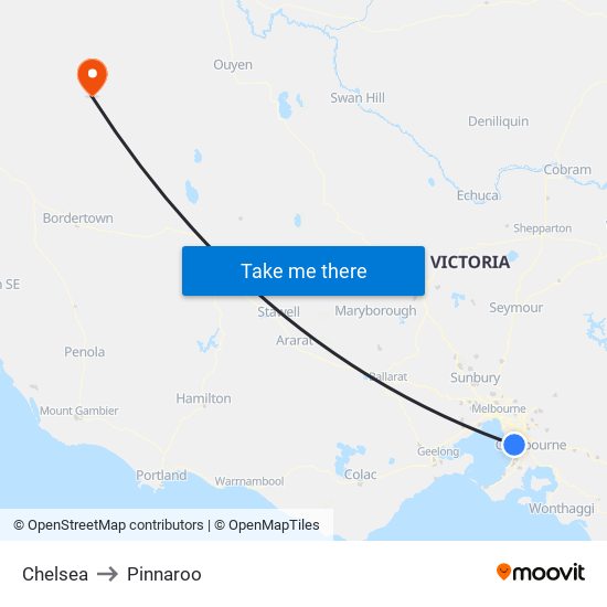 Chelsea to Pinnaroo map