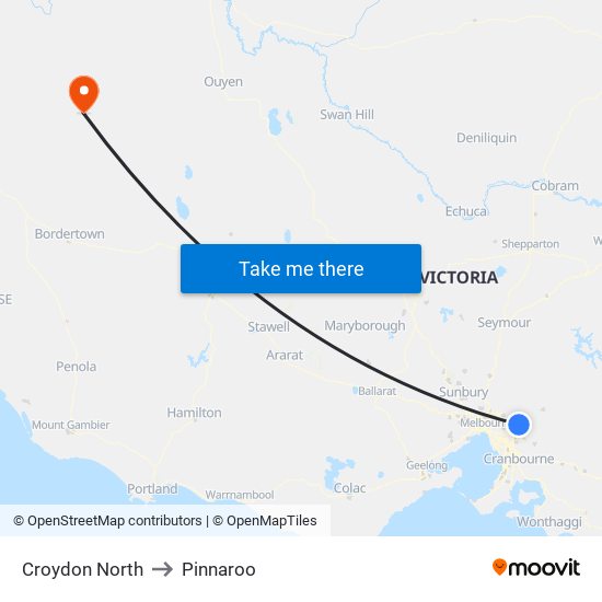 Croydon North to Pinnaroo map