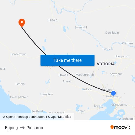 Epping to Pinnaroo map