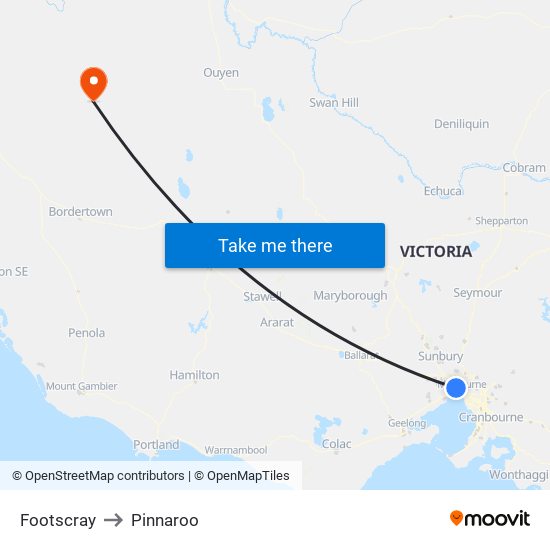 Footscray to Pinnaroo map