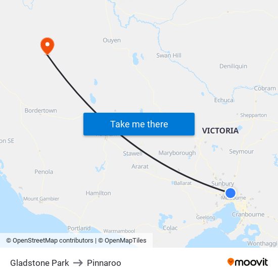 Gladstone Park to Pinnaroo map