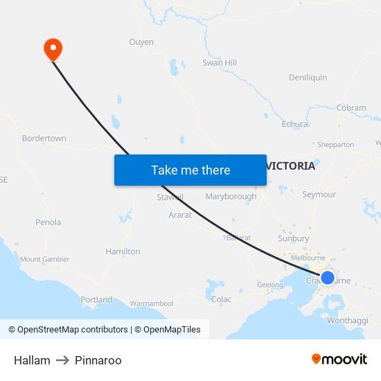 Hallam to Pinnaroo map