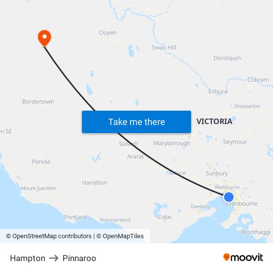 Hampton to Pinnaroo map