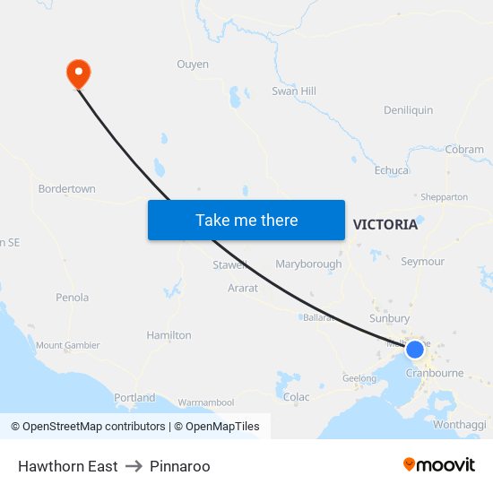 Hawthorn East to Pinnaroo map