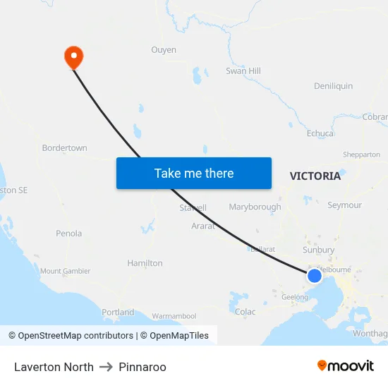 Laverton North to Pinnaroo map