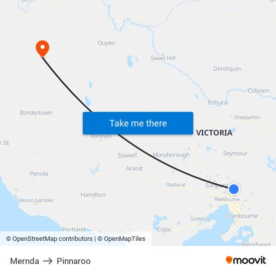 Mernda to Pinnaroo map