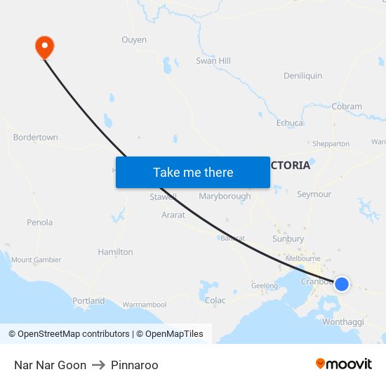 Nar Nar Goon to Pinnaroo map