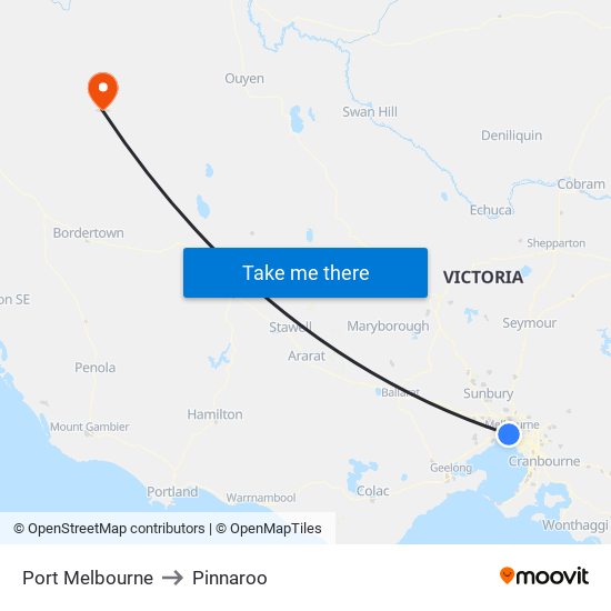 Port Melbourne to Pinnaroo map