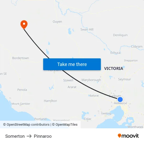 Somerton to Pinnaroo map
