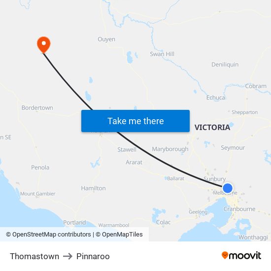 Thomastown to Pinnaroo map