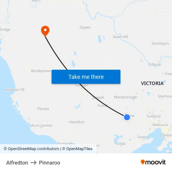 Alfredton to Pinnaroo map