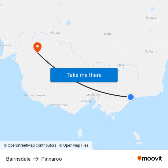 Bairnsdale to Pinnaroo map