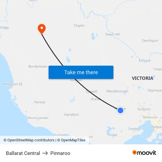 Ballarat Central to Pinnaroo map