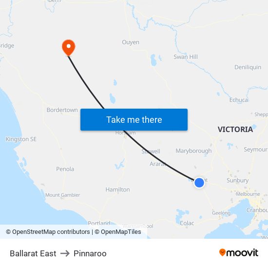 Ballarat East to Pinnaroo map