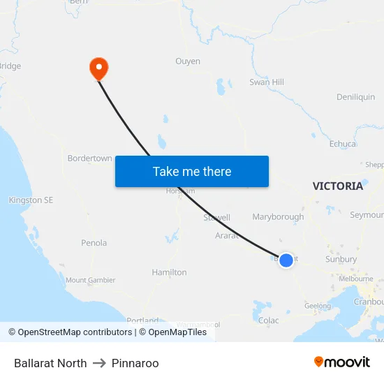 Ballarat North to Pinnaroo map
