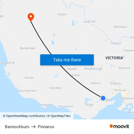 Bannockburn to Pinnaroo map